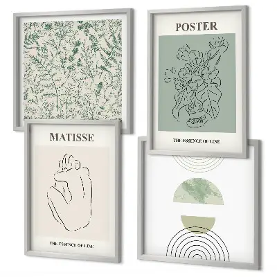 Set of 4 wall art pieces with minimalist plant line patterns