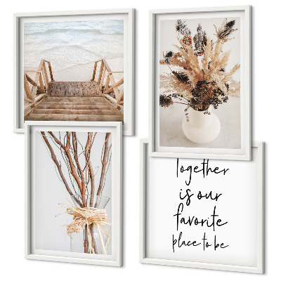 Set of 4 wall art pieces Flowers branches minimalism nature