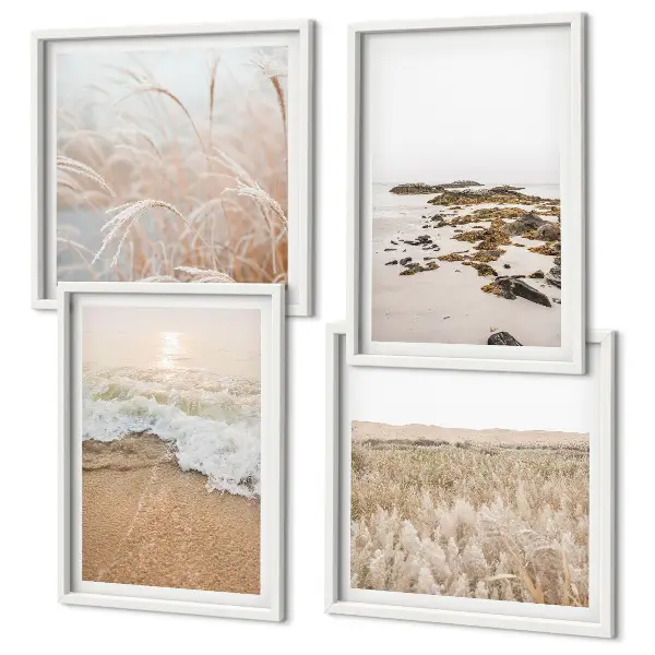 Wall art set beach waves with stones in summer