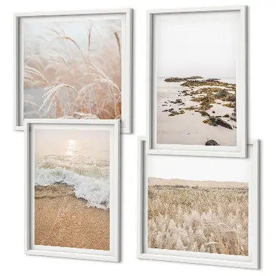 Wall art set beach waves with stones in summer