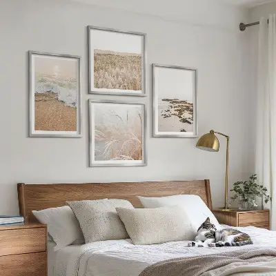 Wall art set beach waves with stones in summer