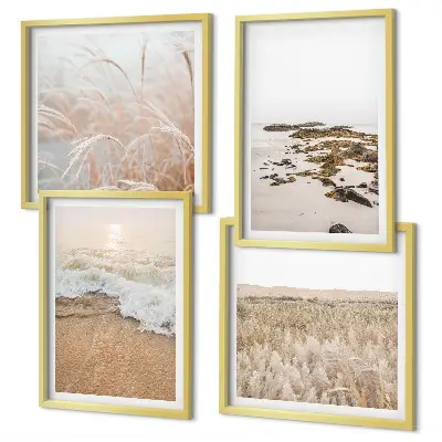 Wall art set beach waves with stones in summer