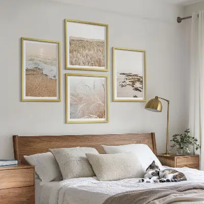 Wall art set beach waves with stones in summer