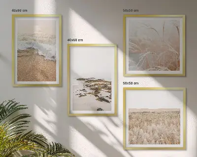 Wall art set beach waves with stones in summer