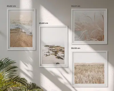 Wall art set beach waves with stones in summer