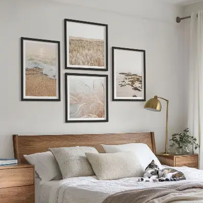 Wall art set beach waves with stones in summer
