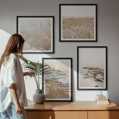 Wall art set beach waves with stones in summer