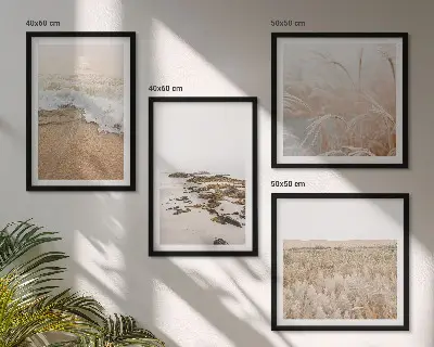 Wall art set beach waves with stones in summer
