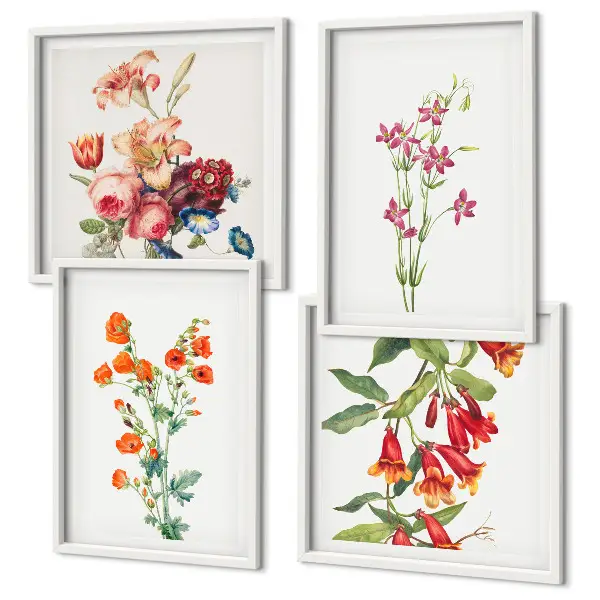 Multi-piece floral wall art set retro style painting