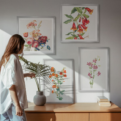 Multi-piece wall decor set Flowers painting retro style