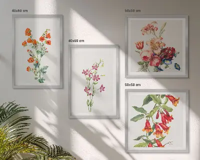 Multi-piece floral wall art set retro style painting