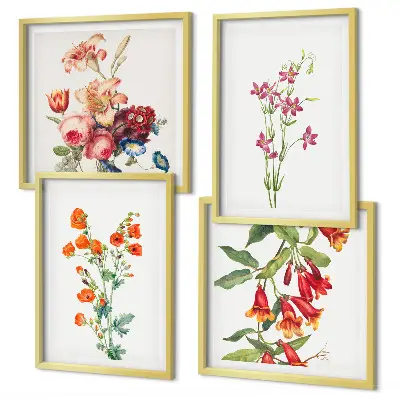 Multi-piece floral wall art set retro style painting