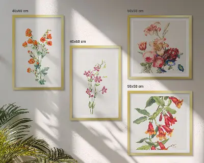 Multi-piece floral wall art set retro style painting