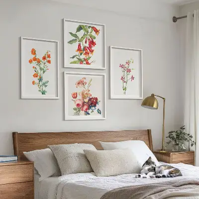 Multi-piece floral wall art set retro style painting