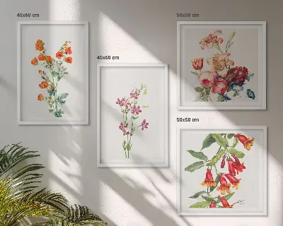Multi-piece floral wall art set retro style painting