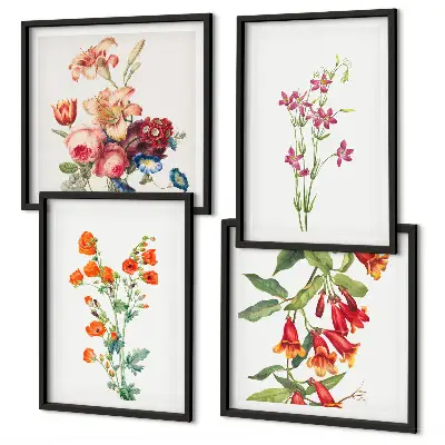 Multi-piece floral wall art set retro style painting