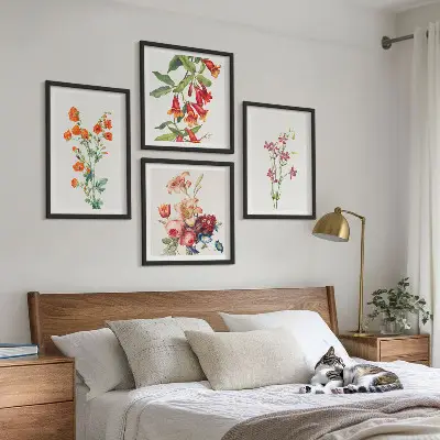 Multi-piece floral wall art set retro style painting