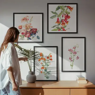 Multi-piece floral wall art set retro style painting