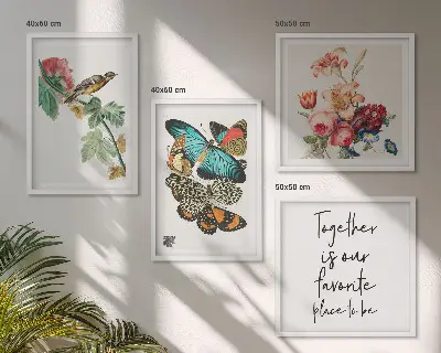Set of 4 wall art pieces featuring flowers, butterflies, and birds in pastel colors