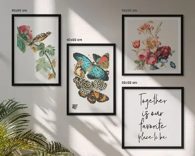 Set of 4 wall art pieces featuring flowers, butterflies, and birds in pastel colors