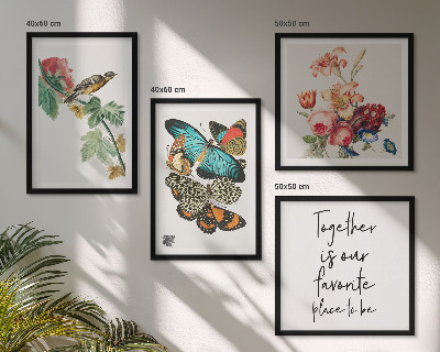 Set of 4 wall art pieces Flowers butterflies bird pastel