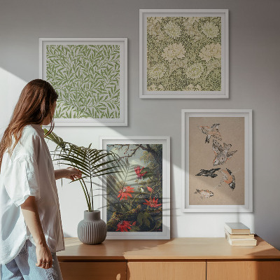 Multi-piece wall decor set Flowers and birds in natural surroundings