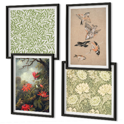 Multi-piece wall decor set Flowers and birds in natural surroundings
