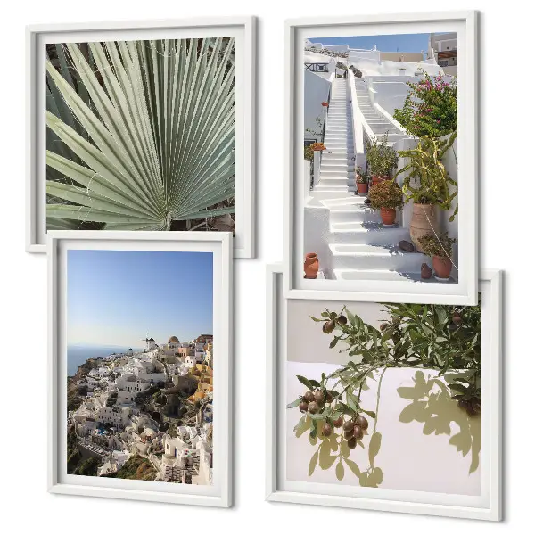 Wall art set featuring a view of white stairs in Santorini