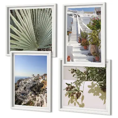 Wall art set featuring a view of white stairs in Santorini