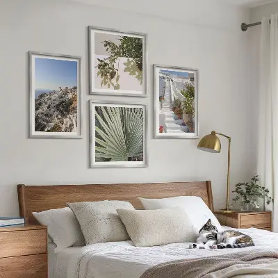 Wall art set featuring a view of white stairs in Santorini