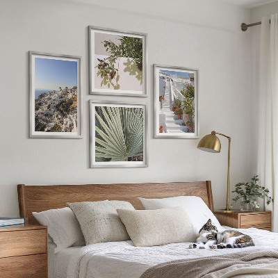 Wall art set White stairs Santorini view
