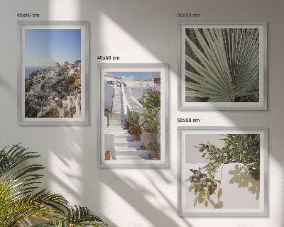 Wall art set White stairs Santorini view