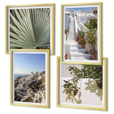 Wall art set featuring a view of white stairs in Santorini