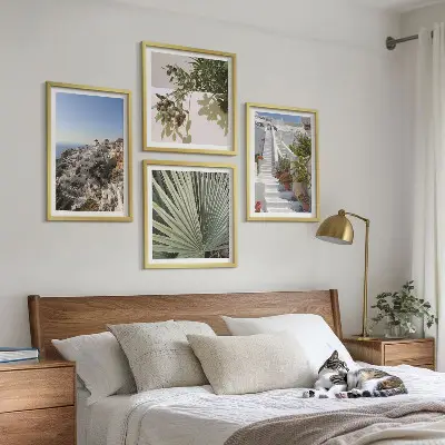Wall art set featuring a view of white stairs in Santorini