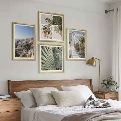 Wall art set White stairs Santorini view