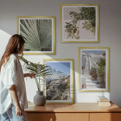 Wall art set featuring a view of white stairs in Santorini