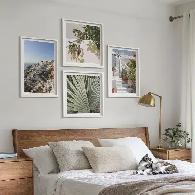 Wall art set featuring a view of white stairs in Santorini
