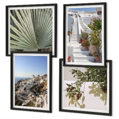 Wall art set White stairs Santorini view
