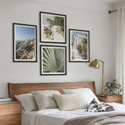 Wall art set featuring a view of white stairs in Santorini