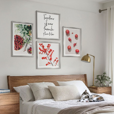 Set of 4 wall art pieces Red fruits of plants minimalism