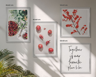 Set of 4 wall art pieces Red fruits of plants minimalism