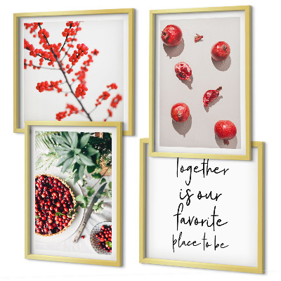 Set of 4 wall art pieces Red fruits of plants minimalism