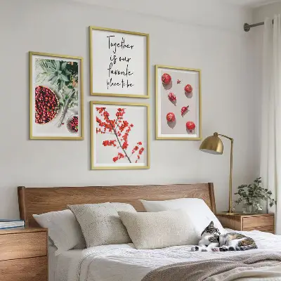 Set of 4 minimalist red fruit wall art pieces minimalist red fruit art print set