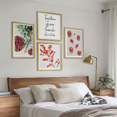 Set of 4 wall art pieces Red fruits of plants minimalism