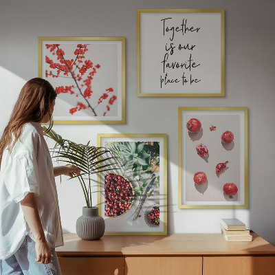 Set of 4 wall art pieces Red fruits of plants minimalism