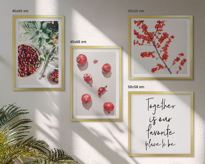 Set of 4 wall art pieces Red fruits of plants minimalism
