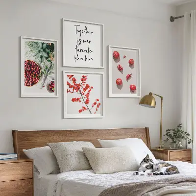 Set of 4 minimalist red fruit wall art pieces minimalist red fruit art print set