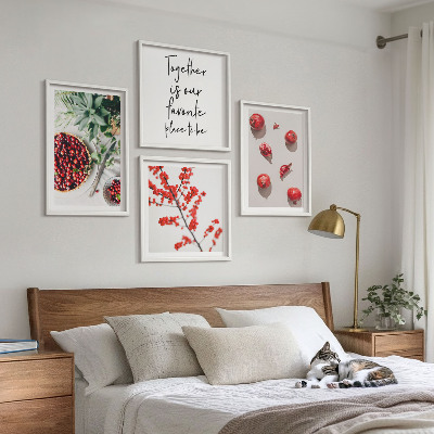 Set of 4 wall art pieces Red fruits of plants minimalism