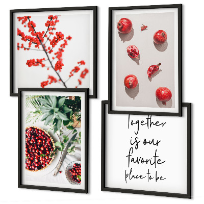 Set of 4 wall art pieces Red fruits of plants minimalism