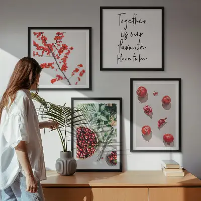 Set of 4 minimalist red fruit wall art pieces minimalist red fruit art print set